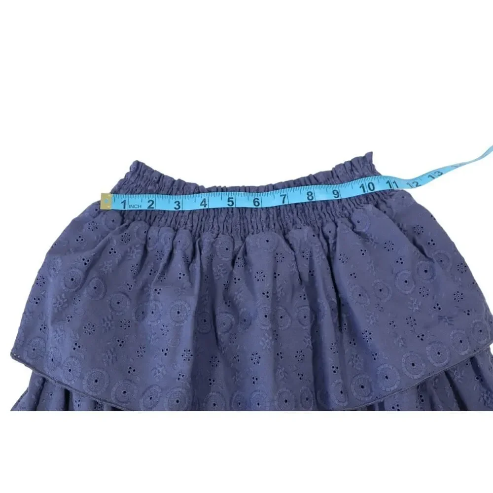 Aqua Girl Smocked Tiered Denim Blue Eyelet Skirt Size‎ S 7/8 - Picture 6 of 7